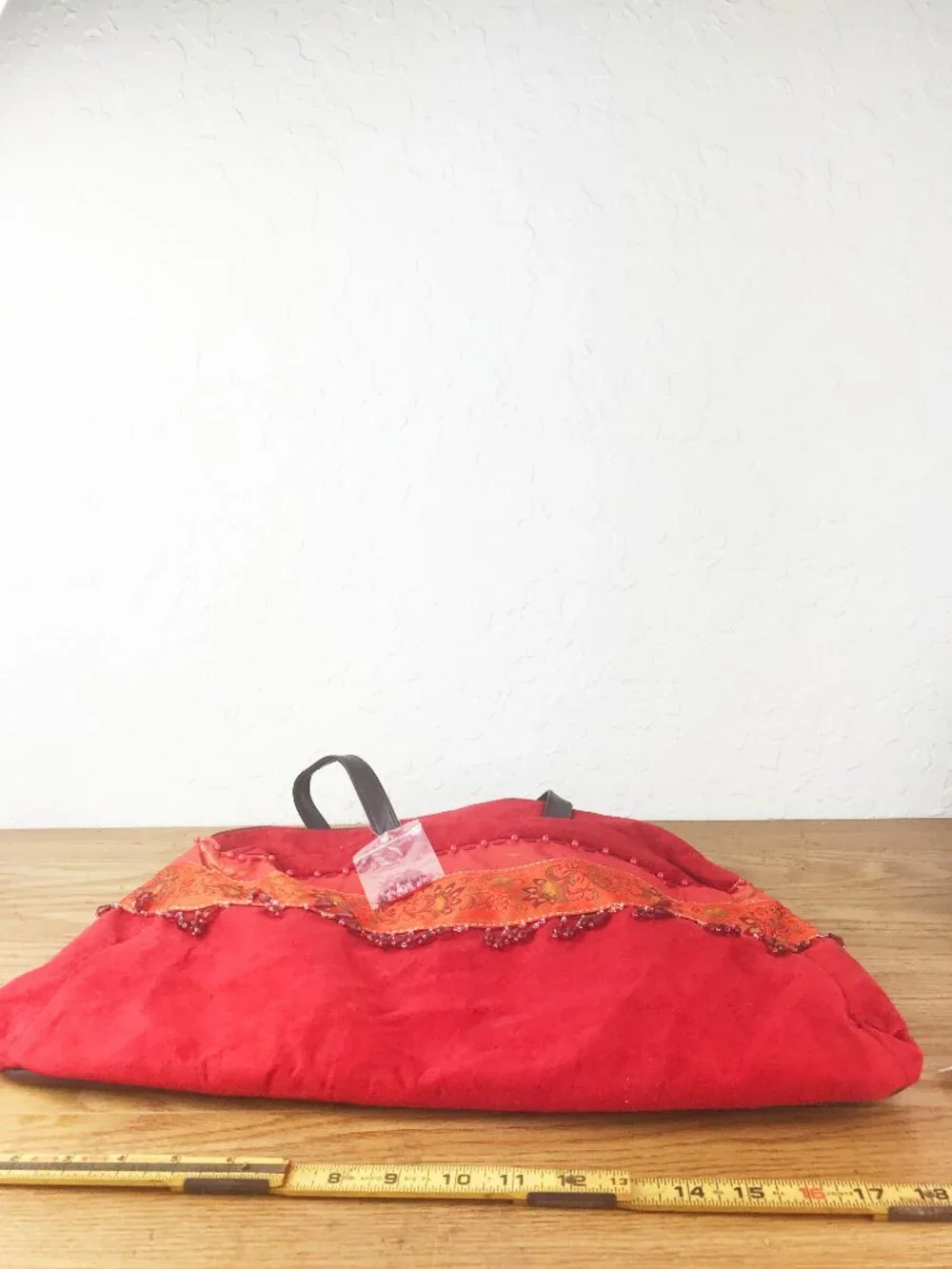 Mountain Mama's Red Suede Feel Tote Bag – Embroidered Trim Beaded Fringe